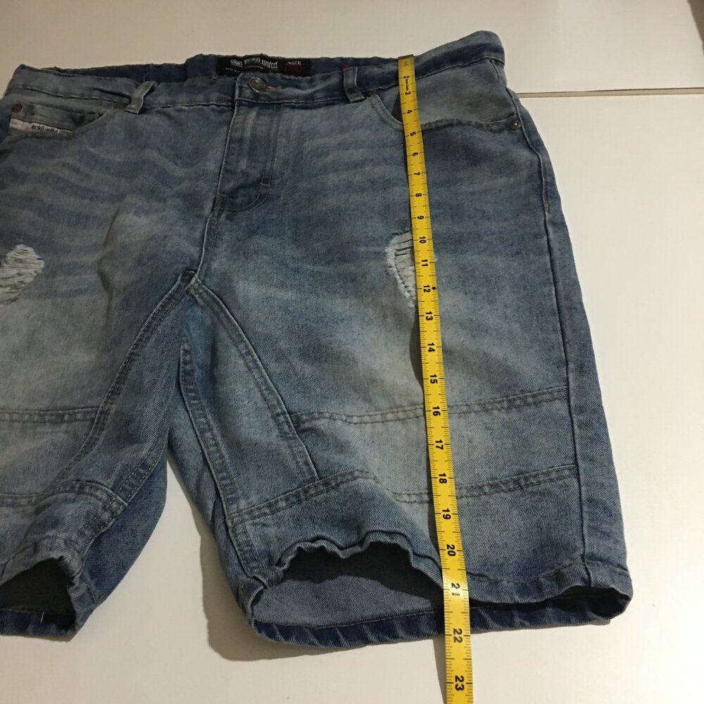 Ecko Unltd Relaxed Mens Denim Shorts Size 38 Distressed Street Hip Hop Y2K - Picture 7 of 9